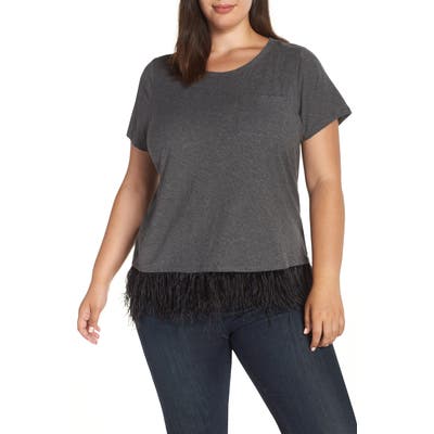 Plus Size Vince Camuto Feather Hem Pocket Tee, Grey