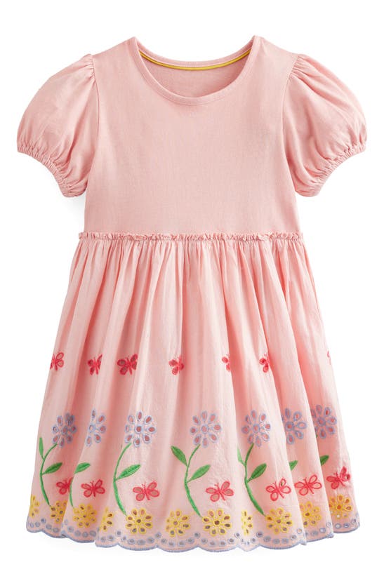 Boden Kids' Floral Eyelet Cotton Dress In Pale Pink
