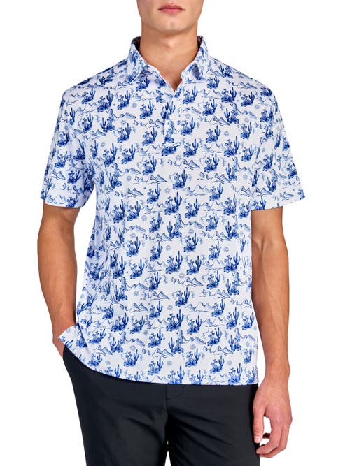 Construct Con.struct Cactus Print Performance Golf Polo In White