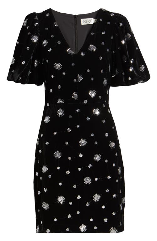Eliza J V-neck Puff Sleeve Cocktail Dress In Black