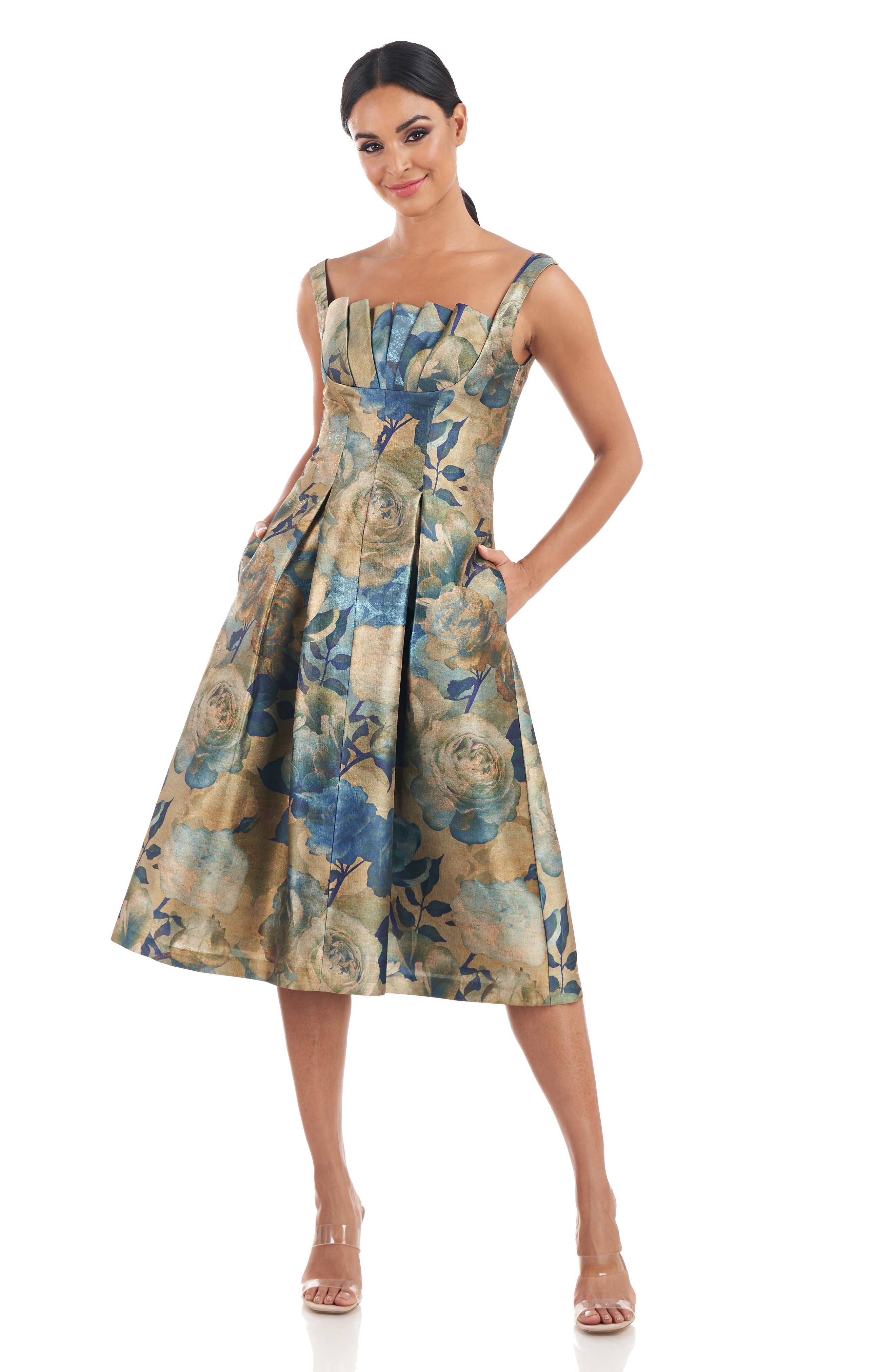 Kay Unger Amira Floral Pleated Midi Dress Nordstrom