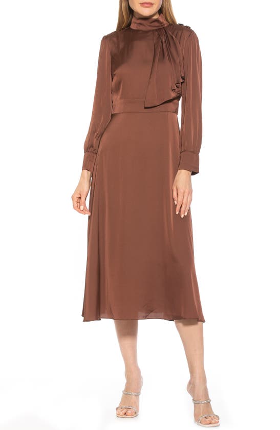 Alexia Admor Mock Neck Satin Midi Dress In Brown ModeSens