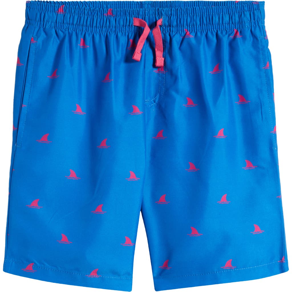 Nordstrom Kids' Volley Swim Trunks In Blue And Pink Fins