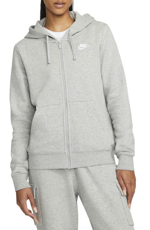 Nike Sportswear Club Fleece Full Zip Hoodie In Dark Grey Heather/white