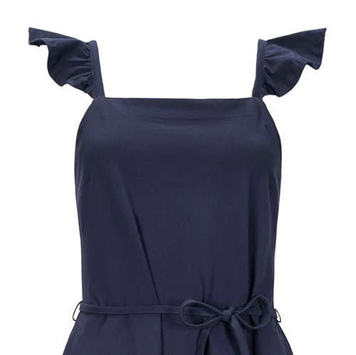 Shop Hope & Henry Organic Knit Flounce Dress In Navy Flutter Sleeve