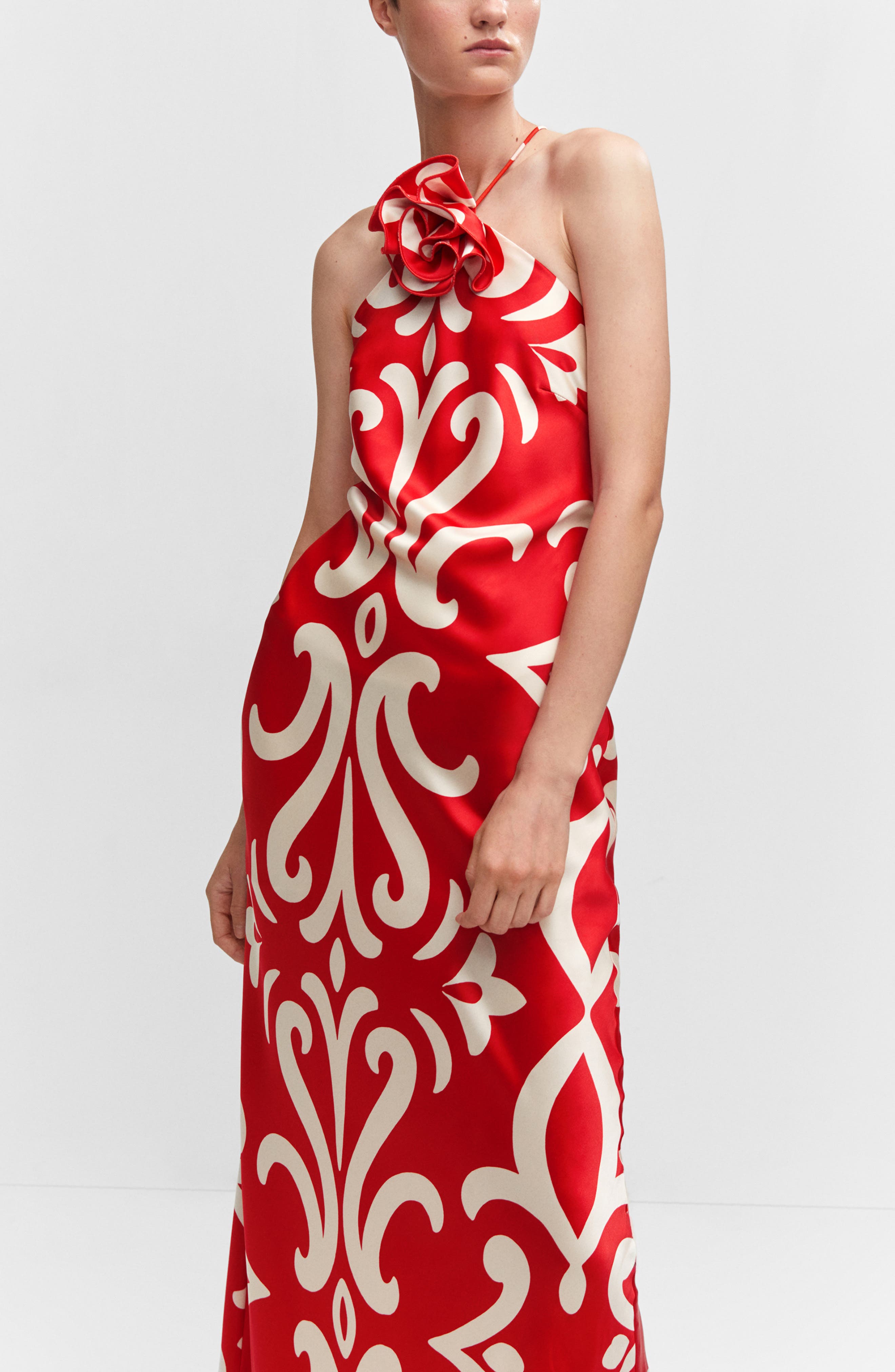 mango red dress flower MANGO Flower Appliqu Halter Dress in Red