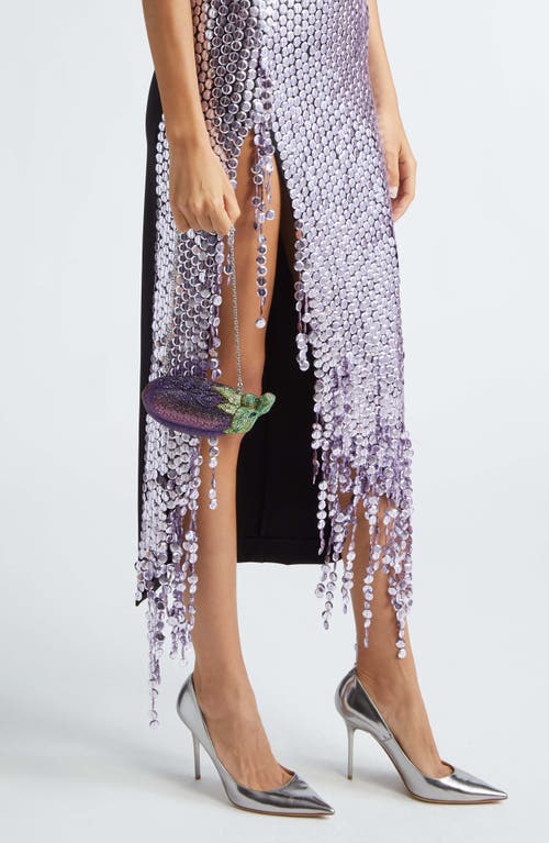Judith Leiber Crystal Embellished Eggplant Clutch In Silver Iris Multi
