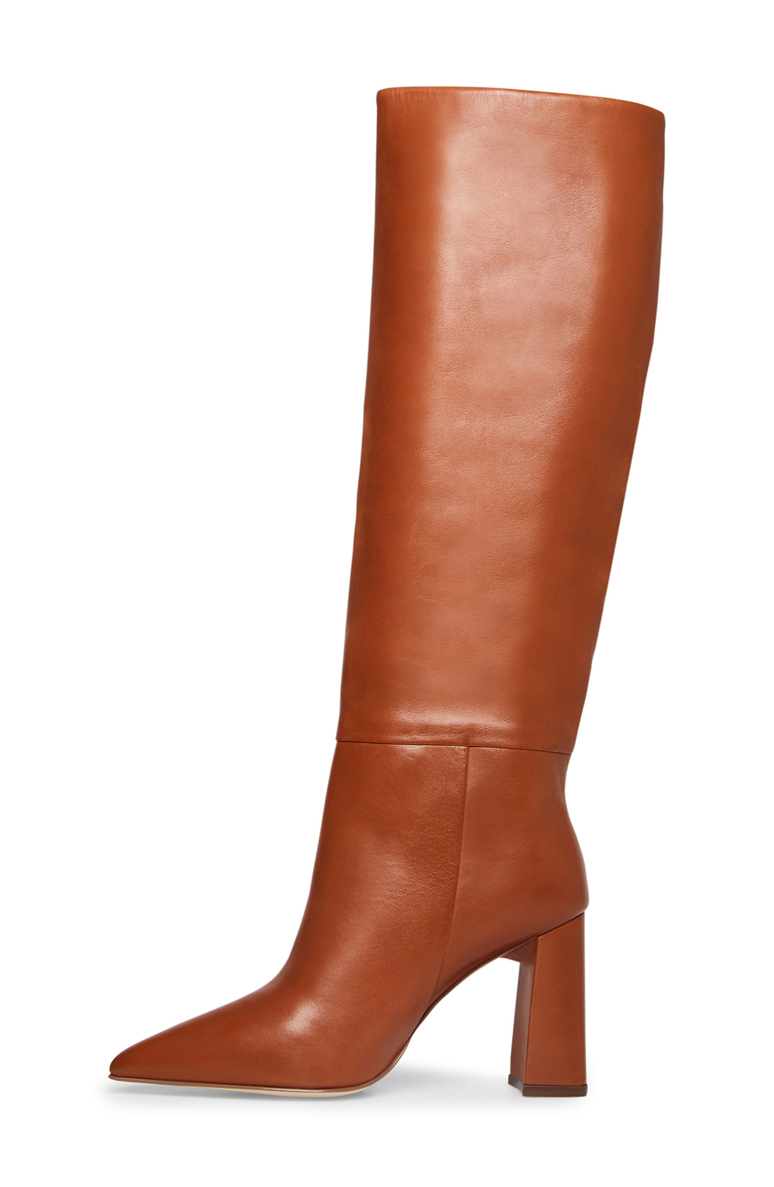 steve madden handles pointed toe leather block heel boots