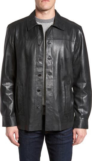 Cole Haan Men's Smooth Lamb Convertible Collar Jacket, Black