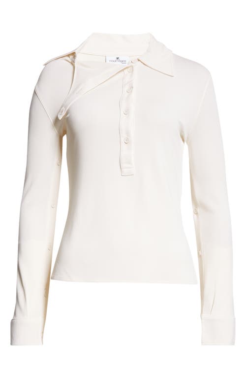 Shop Courrèges Oblique Crepe Jersey Long Sleeve Polo In Natural