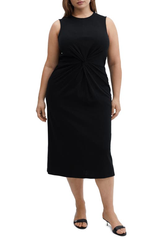Mango Center Twist Cotton Midi Dress In Black