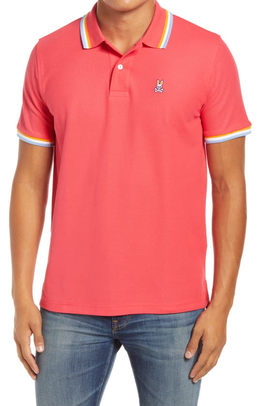 Click to view more detailed imagery on our partner's website Psycho Bunny Bower Tipped Short Sleeve Polo In 668 Camelia