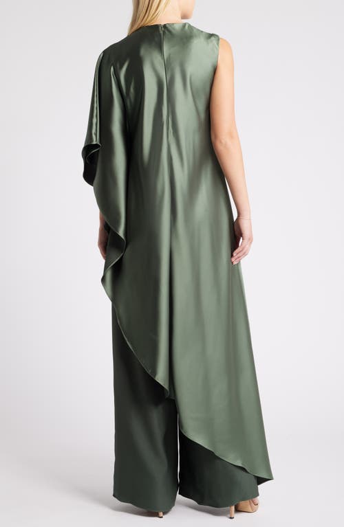 Shop Amsale Drape Wide Leg Satin Jumpsuit In Olive