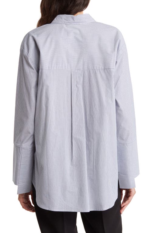 Shop Laundry By Shelli Segal Long Sleeve Cotton Poplin Button-up Shirt In Navy/white Stripe