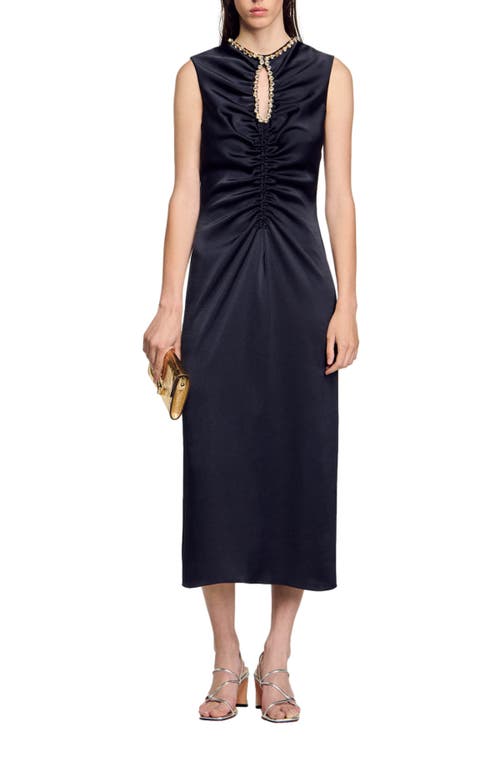 Shop Sandro Rhinestone Midi Dress In Navy Blue