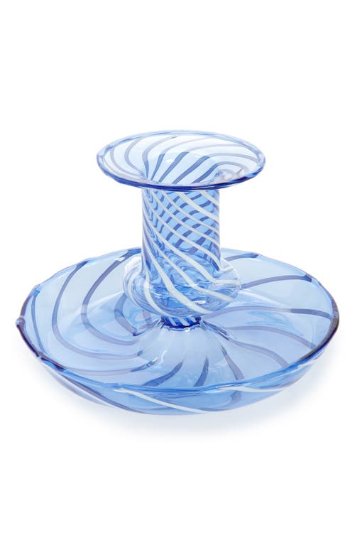 HAY Flare Stripe Glass Candleholder in Light Blue With White Stripes at Nordstrom, Size Small