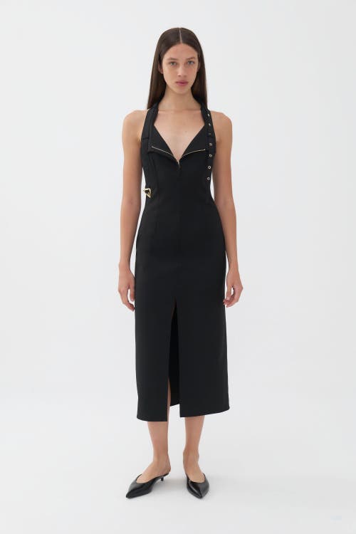 Shop Nocturne Midi Dress With Belt Designed Collar In Black