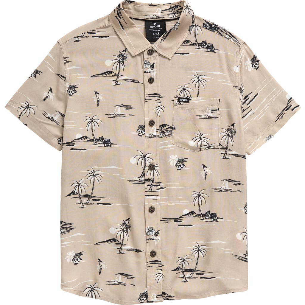 Rip Curl Kids' Party Pack Short Sleeve Button-Up Shirt in Taupe