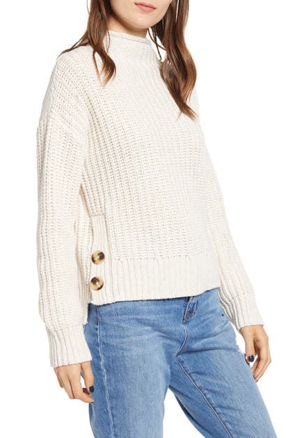 Madewell Mock Neck Side-button Pullover Sweater In Pearl Ivory | ModeSens