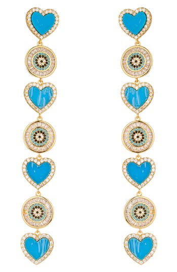 Eye Candy Los Angeles Amanda Cz Heart Linear Drop Earrings In Gold
