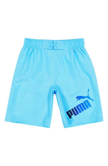 Shop Puma Kids' Cat Gradient Logo Swim Trunks In Blue/aqua