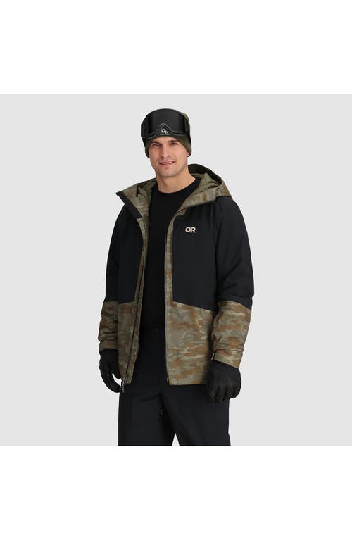 Shop Outdoor Research Snowcrew Waterproof Hooded Ski Jacket In Ranger Green Camo/black