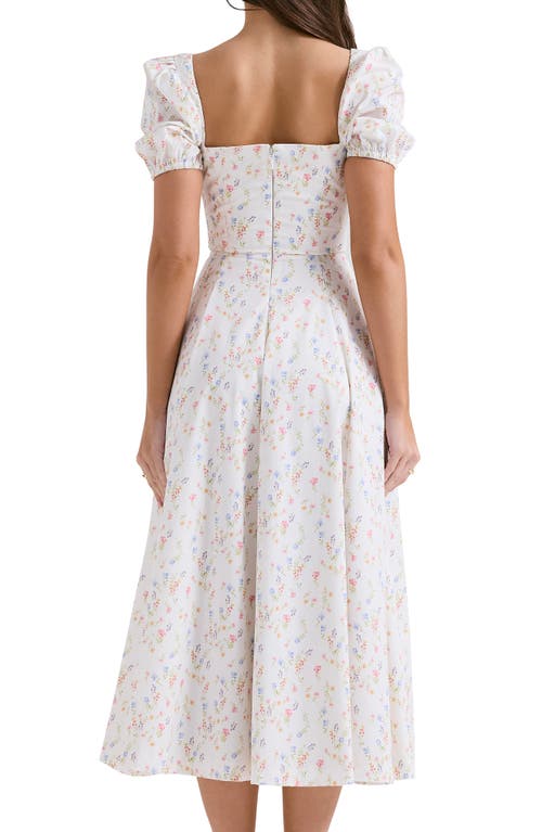 Shop House Of Cb Tallulah Puff Sleeve Midi Dress In White/pink Floral Print