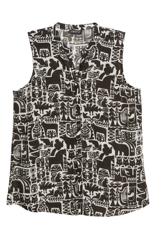 Shop Apny Print Sleeveless Button-up Shirt In Black/white