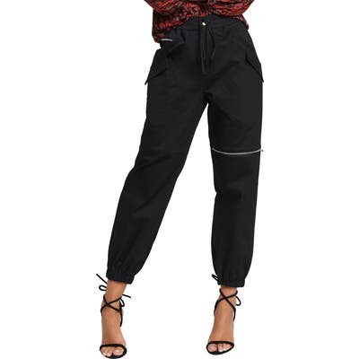 Bardot Zip Detail Cotton Blend Cargo Pants, Black