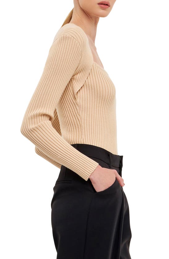 Endless Rose Long Sleeve Knit Top In Beige
