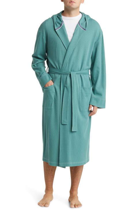 Microgrid Hooded Cotton Blend Robe