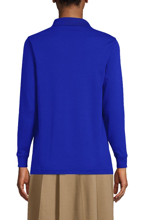 Lands' End School Uniform  Long Sleeve Interlock Polo Shirt In Cobalt