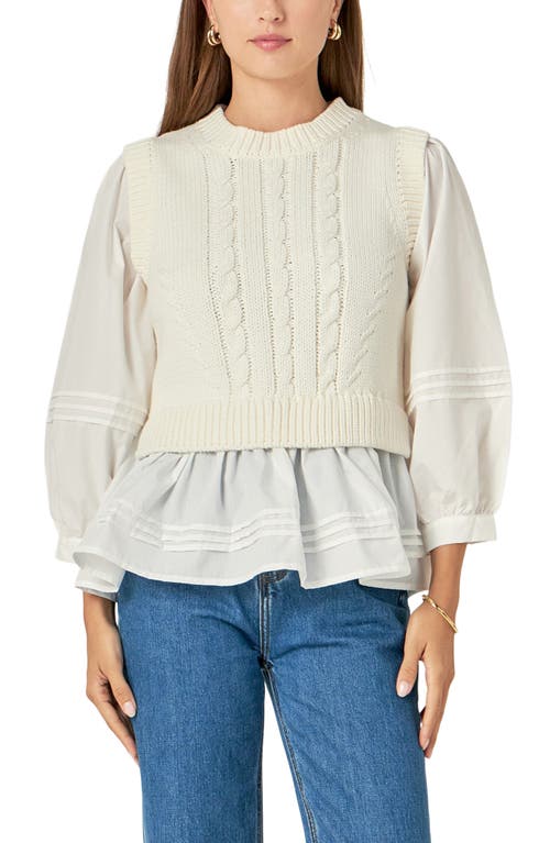 English Factory Mixed Media Layered Top In Off White