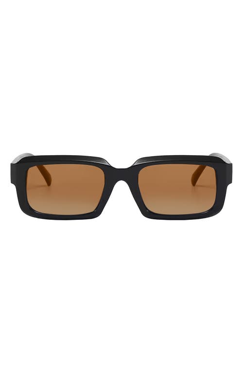 Fifth & Ninth Danni 70mm Oversize Polarized Rectangular Sunglasses In Black/gradient Brown
