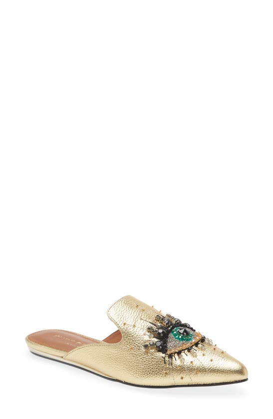 Kurt Geiger Olive Embellished Metallic Leather Mules In Gold