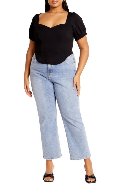City Chic Puff Sleeve Corset Top In Black
