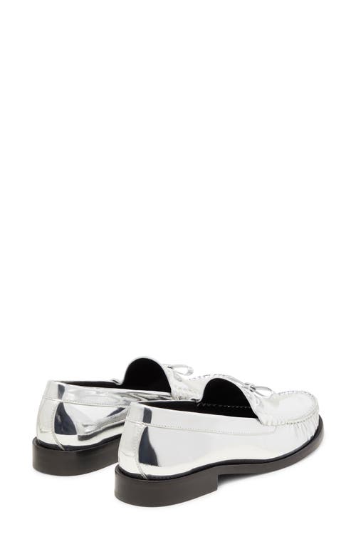 Stuart Weitzman Lottie Mirror Leather Bow Loafers In Silver