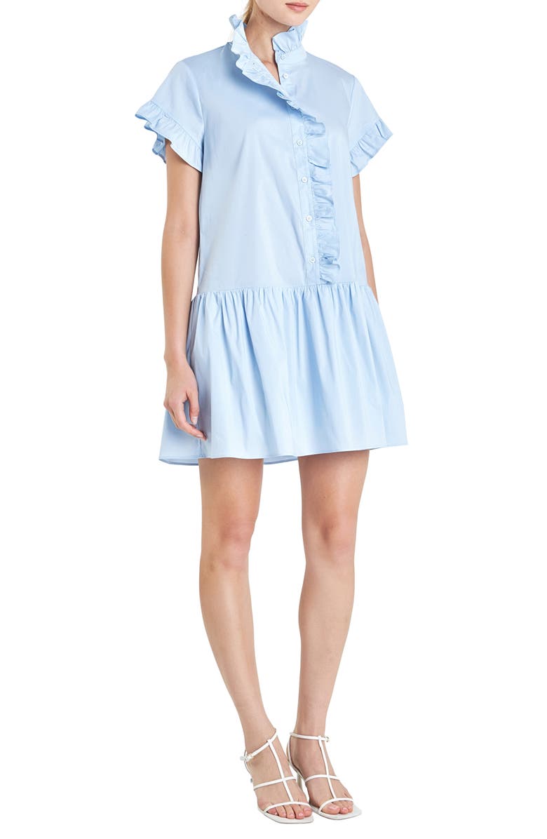 English Factory Ruffle Drop Waist Poplin Minidress, Alternate, color, Powder Blue