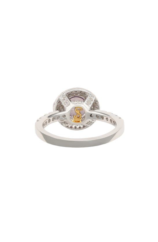 Shop Suzy Levian Semiprecious Stone, White Topaz & Yellow Sapphire Halo Ring In Pink
