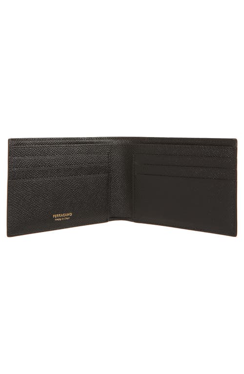 Ferragamo Double Gancio Leather Bifold Wallet In Nero Nero