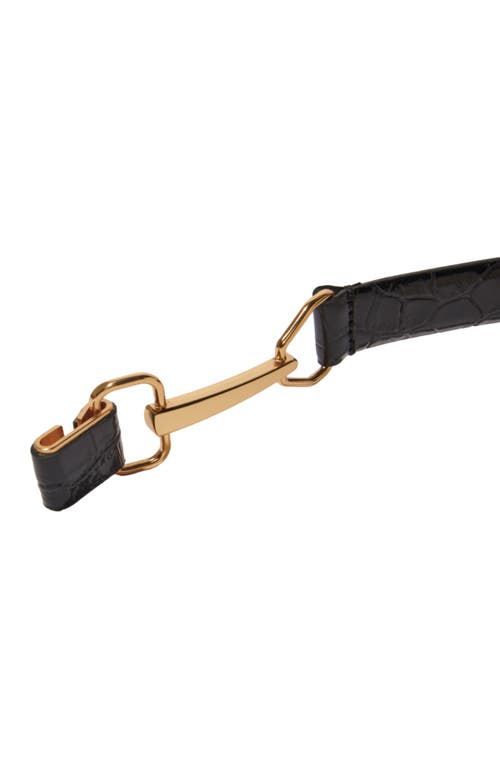 Maje Horsebit Croc Embossed Leather Belt In Black