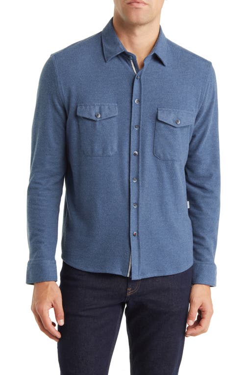 Dry Touch Performance Fleece Button-Up Shirt in Denim Blue