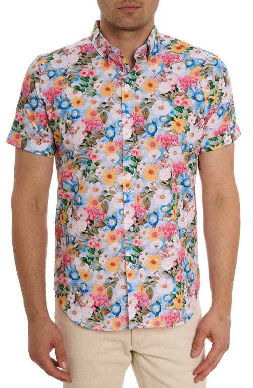 Robert Graham Taton Floral Short Sleeve Button-Up Shirt in White Multi at Nordstrom, Size Xx-Large