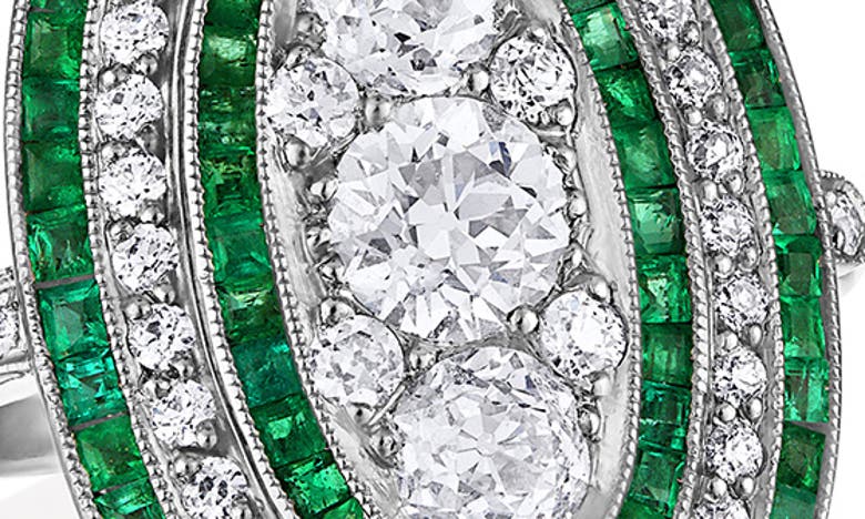 Shop Mindi Mond Daring Deco Emerald & Diamond Ring In Platinum