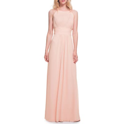 #levkoff Low Back Pleated Chiffon Gown, Pink