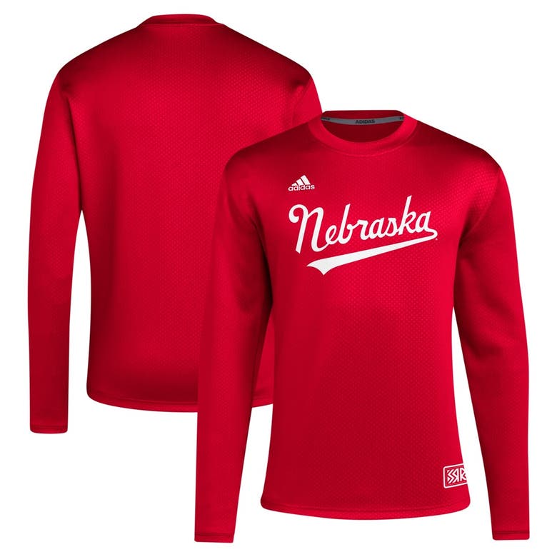 Shop Adidas Originals Adidas Scarlet Nebraska Huskers Reverse Retro Baseball Script Pullover Sweatshirt