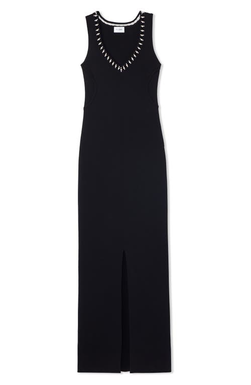 St John Crystal Embellished Sleeveless Stretch Viscose Milano Knit Gown In Black
