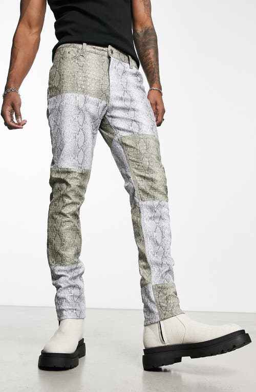 Snakeskin Print Skinny Jeans in Grey