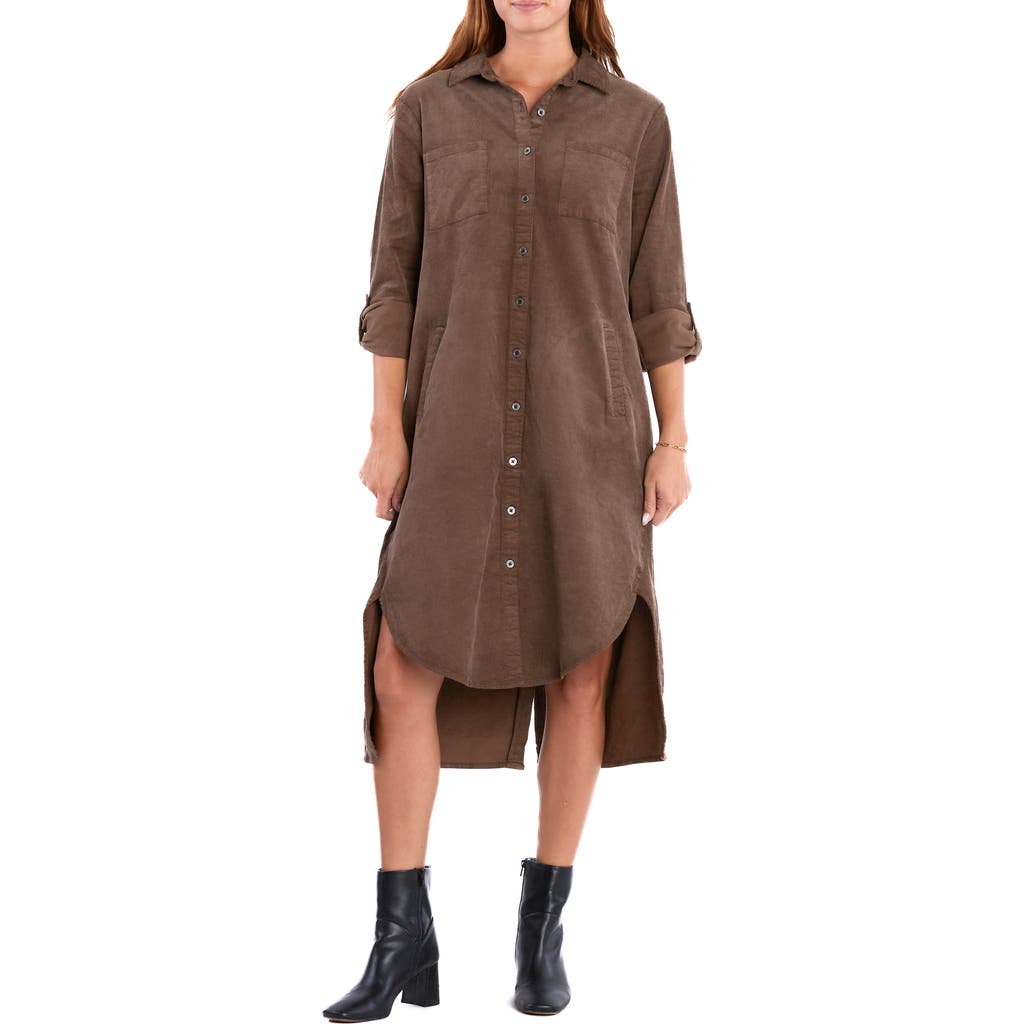 Wash Lab Denim Chill Out High-low Corduroy Shirtdress In Rich Coco