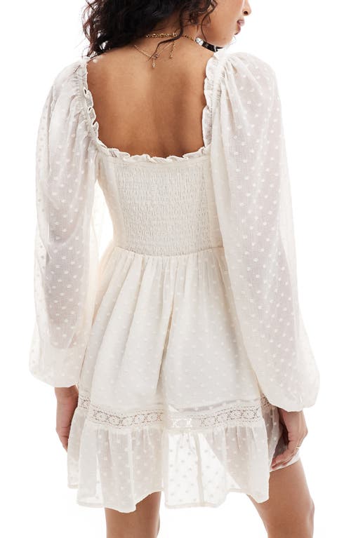 Shop Miss Selfridge Swiss Dot Long Sleeve Corset Minidress In Ivory